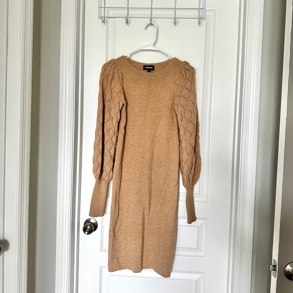 Express Camel/Tan Long Sleeve Knit Dress